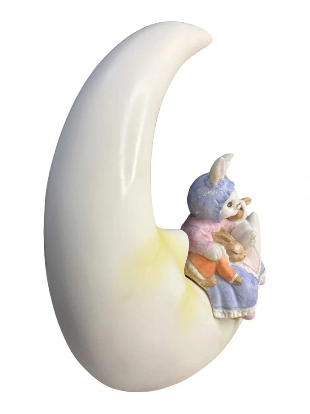 1986 Terragrafics Ceramic Momma Rabbit Babies Crescent Moon Night Light Electric